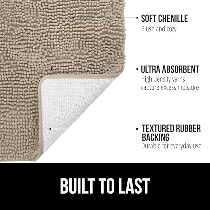 GORILLA GRIP Plush Absorbent Shaggy Chenille Bath Rug Mat for Oval Toilet Base with Rubber Backing, Machine Washable Rugs, Soft Microfiber Contour Mats for Toilets, Bathroom Decor, Gray Beige