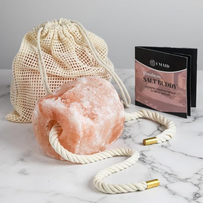 UMAID Himalayan Bath Salt Buddy™ 4 lb – Hanging Mineral Salt Rock for Shower & Bath, Solid Pink Himalayan Stone for Natural Steam, Relaxation & Spa-Like Self-Care, Unique Gift for Men & Women