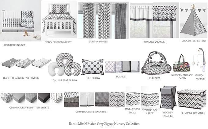 Bacati Mix and Match Nursery Fabric Storage Caddy with Handles, Grey