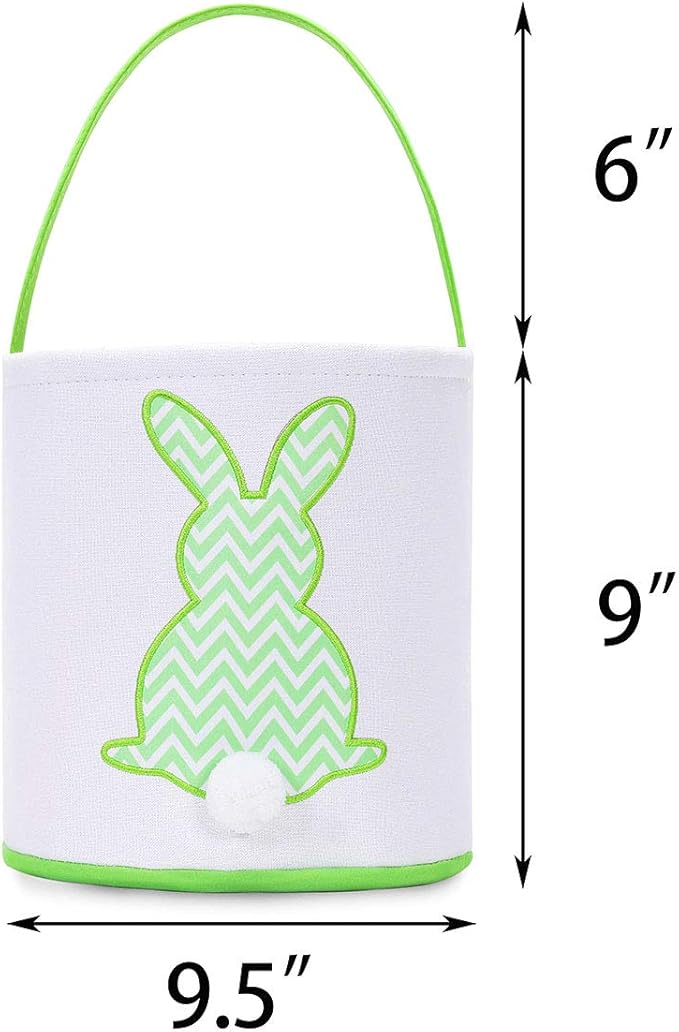 MONOBLANKS Easter Bunny Basket Bags, Rabbit Bucket Tote for Easter Egg Hunts Decorations Candy Gifts Storage (Green(wave))