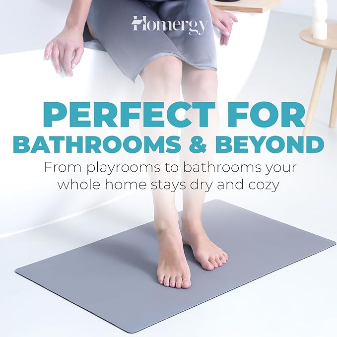 Homergy Bath Mat – Super‑Absorbent & Quick‑Dry with Non‑Slip Rubber Backing, Machine Washable & Odor Resistant – 24x48 in, Gray
