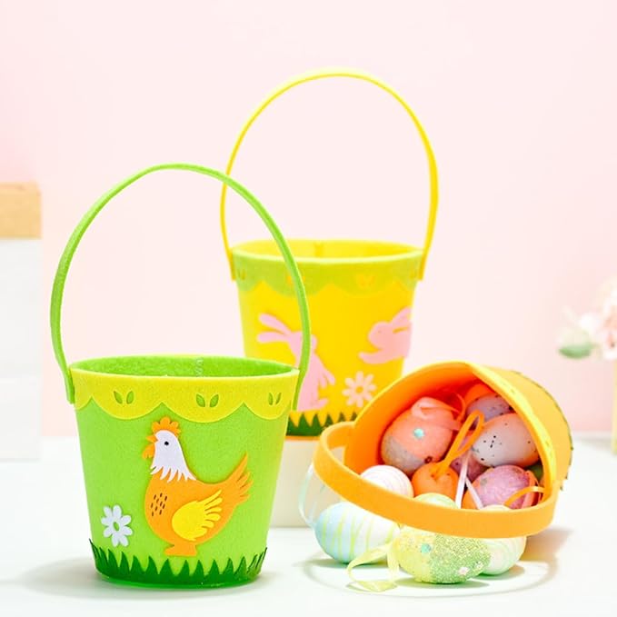 Cabilock Easter Non-woven Fabric Basket Handle Cute Cartoon Storage for Boys and Girls for Organizing Toys Snacks and Easter Surprises Lightweight and Portable Design