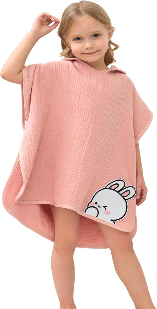 Hooded Towel for Kids 100% Cotton Bath Towel Toddler Beach Essentials with Animal Design 2-6Years (Pink, Small)