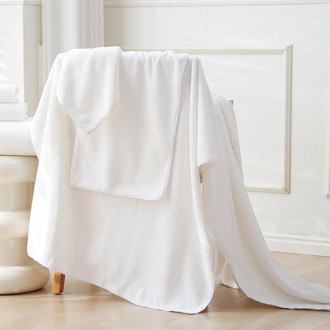 30x60 Inches Extra Large Bath Towels Set Super Soft Absorbent Luxury Microfiber Towels for Bathroom (White, 6PCS)
