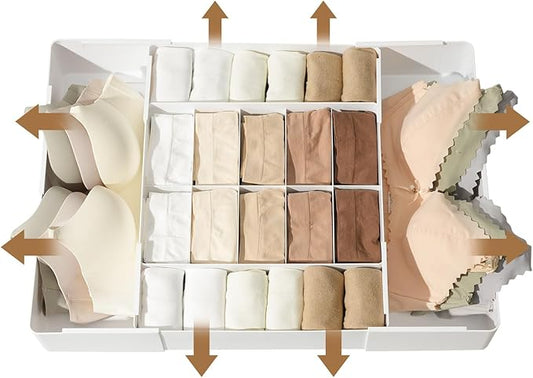 Expandable Drawer Organizer – 14-Grid Storage Box for Underwear, Bras, Socks, Baby Clothes – Fits Closets & Dressers (10+4)