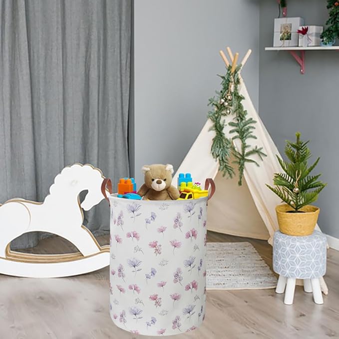 19.7’’ Waterproof Foldable Laundry Basket, Nursery Hamper, Dirty Clothes Hamper, Books Bins, Gift Baskets, Room Decor(Watercolor Flower)