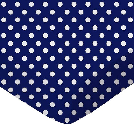 SheetWorld Baby Fitted Bassinet Sheet 15 x 33 inches, 100% Cotton Woven Sheet, Unisex Boy Girl, Primary Polka Dots Navy Woven, Made in USA