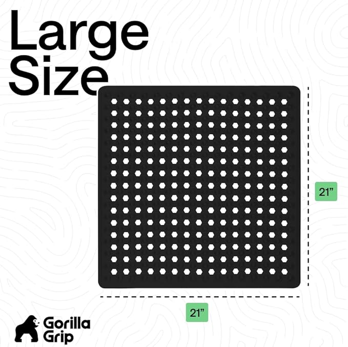 GORILLA GRIP Patented Square Shower Stall Mat, Small Bathtub Floor Mats for Stand Up Showers, Suction Cups and Drainage Holes, Machine Wash, Soft on Feet, Bathroom Accessories 21x21 Inch, Black Opaque