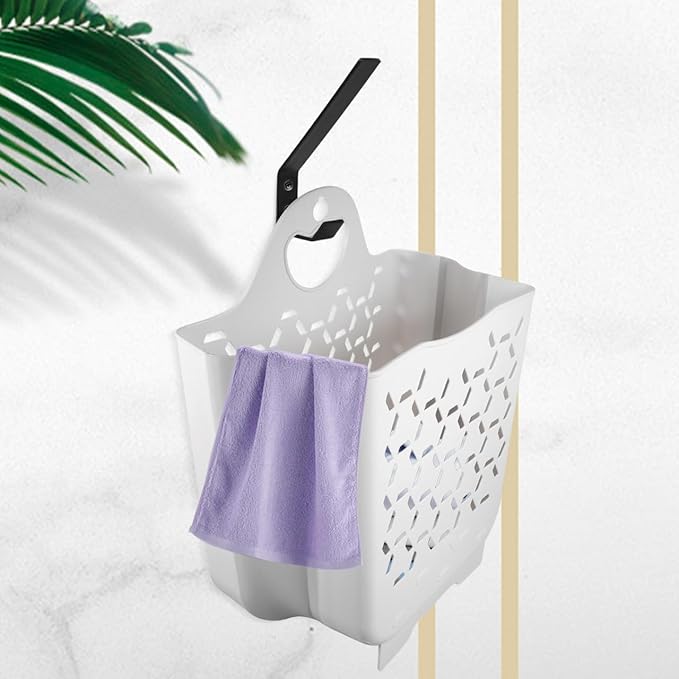 Amosfun Collapsible Hanging Laundry Basket Wall Mounted Foldable Laundry Hamper with Carry Handle Space-Saving Dirty Cloth Storage 15.15 X 11.79 X 6.69 Inch