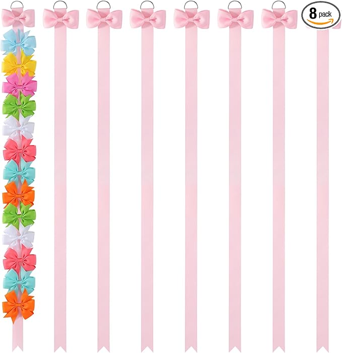 YLEN YHXX 8 PCS Pink Bow Holder for Girls Hair Bows Baby Bow Organizer Baby Hair Accessories Organizer Storage Wall Hanging Home Decor for Girls Room