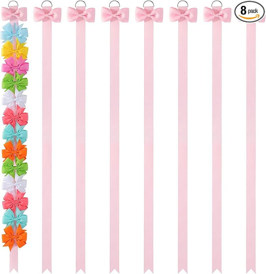 YLEN YHXX 8 PCS Pink Bow Holder for Girls Hair Bows Baby Bow Organizer Baby Hair Accessories Organizer Storage Wall Hanging Home Decor for Girls Room