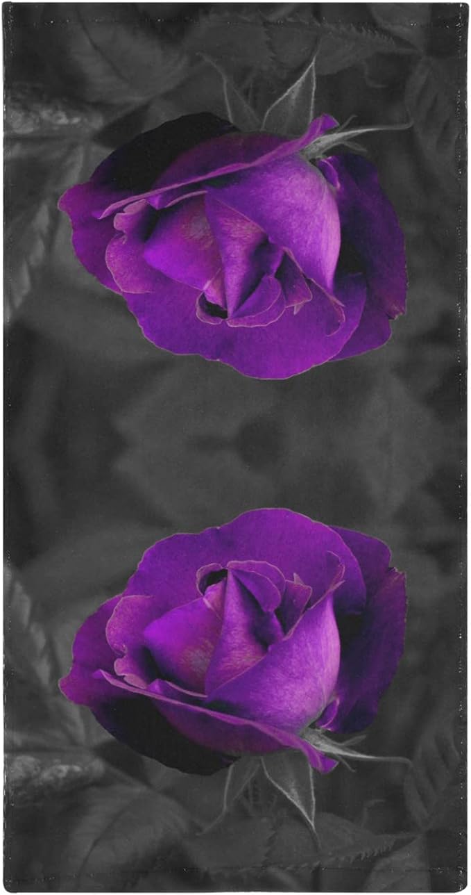 Hand Towels for Bathroom Set of 2 Vintage Elegant Rose Floral Purple Romantic Flowers Black Leaves Soft Absorbent Bath Towels Decorative Kitchen Guest Dish Towel for Gym,Spa,Hotel 28x14in