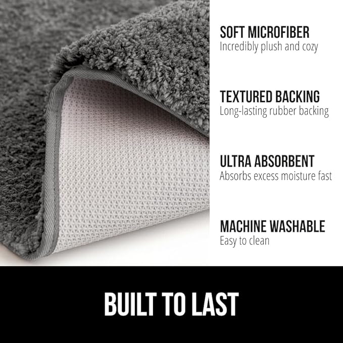 GORILLA GRIP Bathroom Rugs, 42x24, Ultra Soft Absorbent Mat, Thick Plush Bath Rug, Machine Washable, Microfiber Quick Dry, Mats for Shower, Bathtub and Floor, Home Decor Accessories, Charcoal