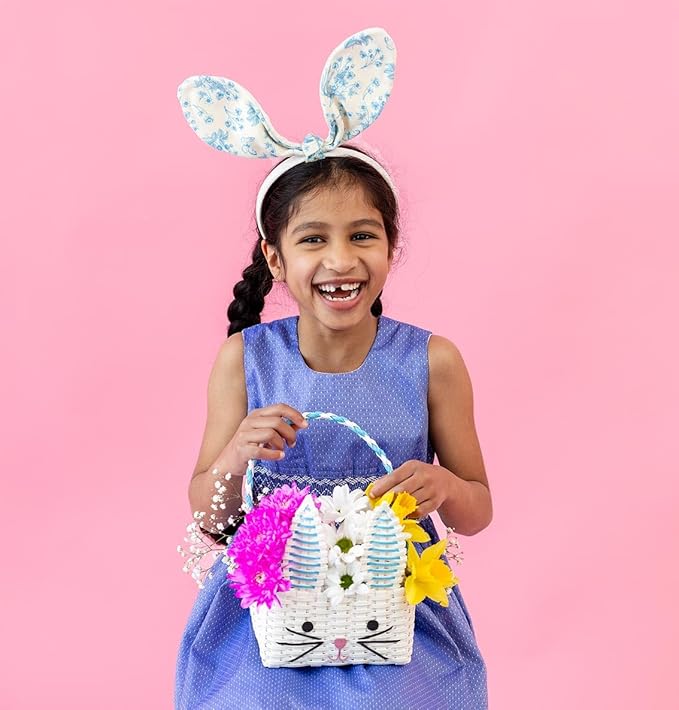 Bunny Shaped Easter Egg Basket for Kids with Cute Rabbit Face for Boys Girls Perfect for Scavenger Hunts and Toy Storage Solution Eco Friendly Made from Recycled Paper 6.69 x 9.8 Inches