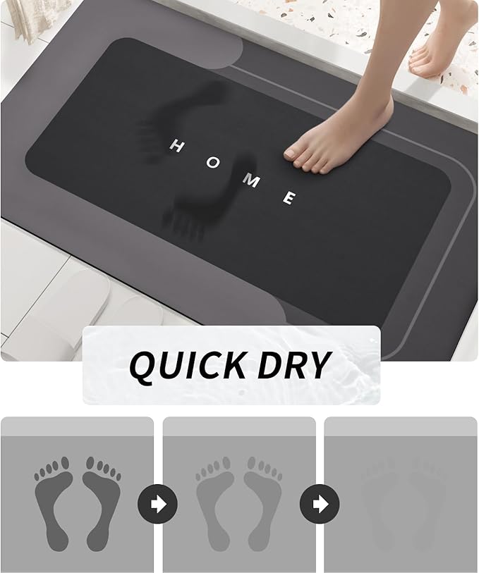 Housego Absorbent Bath Mat Magic Rug, Quick Drying Mat Magic Bath Mat Non-Slip Floor Rug Rubber Backed for Bathroom Kitchen Shower Sink, Water Absorbent (1PC, 15.7''x23.6'', Black)