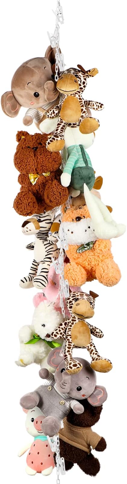 Blulu Stuffed Animal Storage Chain with 20 Clips 78.74'' Toy Chain Hanging Organizer Hammock with Hooks Plush Toy Corner Organizer for Nursery Bedroom Playroom Wall Decor(White Clip)