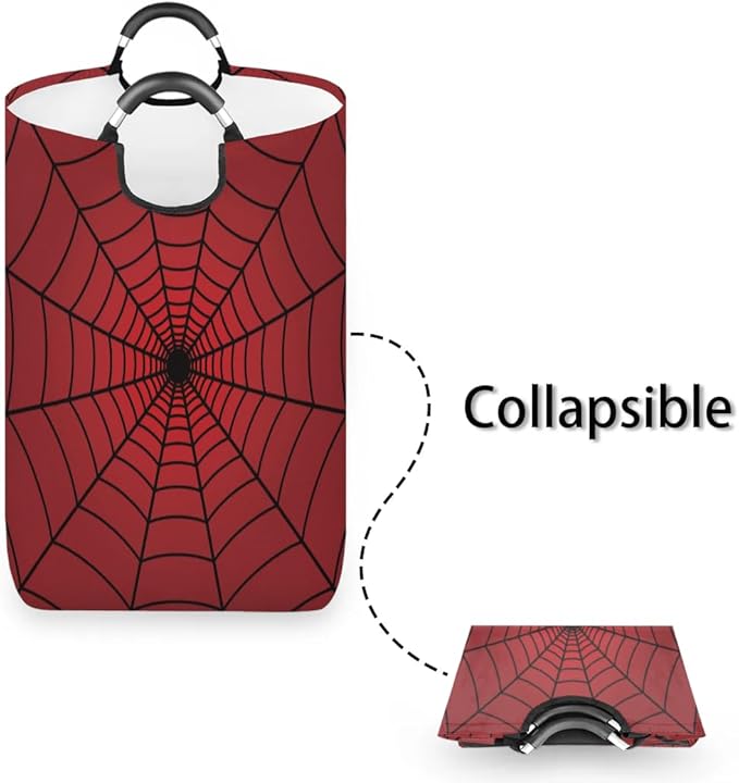 Large Round Laundry Hamper,Spiders Web Red Laundry Basket,Portable Dirty Clothes Toys Organizer Storage Basket Gifts for Nursery Boys Girls Bedroom Bathroom Home Storage