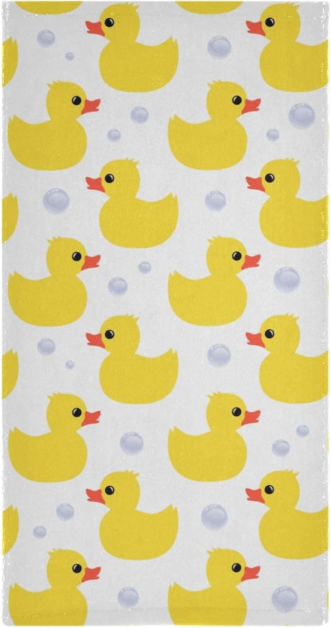 2 Pack Yellow Ducks Hand Towels for Bathroom,Soft Absorbent Summer Cute Animal Ducky Kitchen Towels,Decorative Duck Themed Gift Yellow White Bathroom Towels for Face,Shower,Guest,Gym 14"x28"