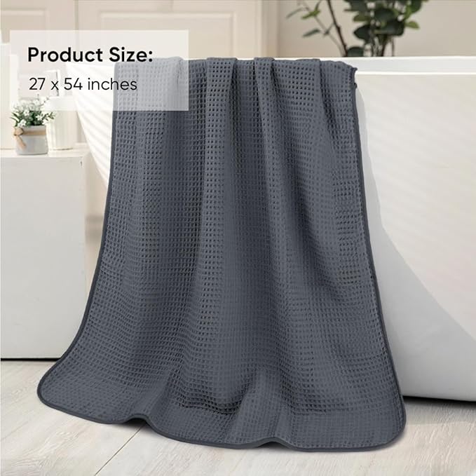 HOMEXCEL Waffle Bath Towels Set 4 Pack, Premium Microfiber Bathroom Towels, Ultra Soft, Lightweight, Highly Absorbent and Quick Dry Towel for Bathroom, Gym, Shower, Hotel, and Spa, 27 x 54 Inch, Grey