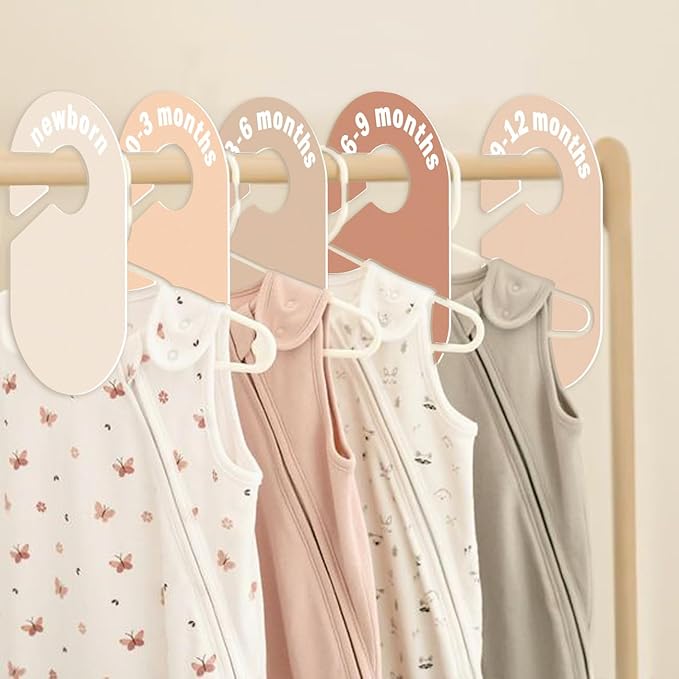 Baby Closet Divider, Baby Wardrobe Organizer, Double-Sided Design, Nursery Decor Clothes Hanger Dividers for Sorting 8 Sizes from Newborn to 12+ Months (Earth stone)