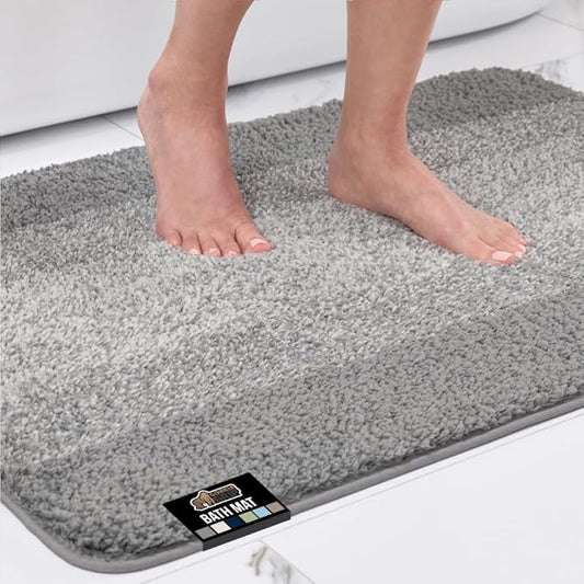 GORILLA GRIP Soft Plush Bathroom Rugs with Textured Rubber Backing, 34 x 24 Absorbent Quick Dry Bath Mat, Machine Washable Shower Mats, Home Décor Accessories, Bathmat Rug Floor Essentials, Grey
