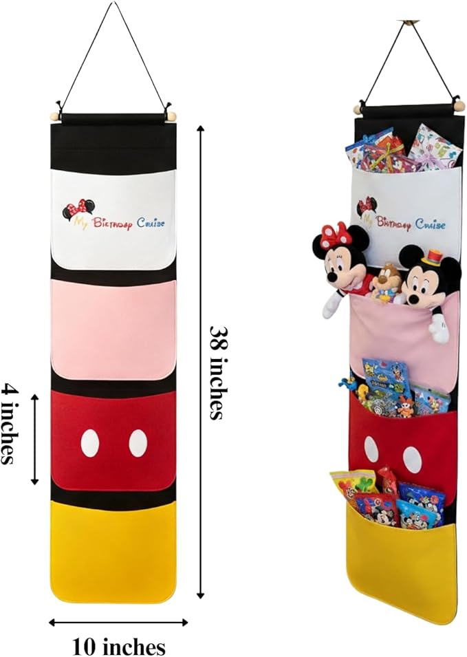 Princess Fish Extender for Cruise Door Gift Exchange, 4 Pocket Felt Hanging Organizer with Colorful Designs, HTV/Iron-On Personalized Door Hanger for Family Cruises (Birthday)