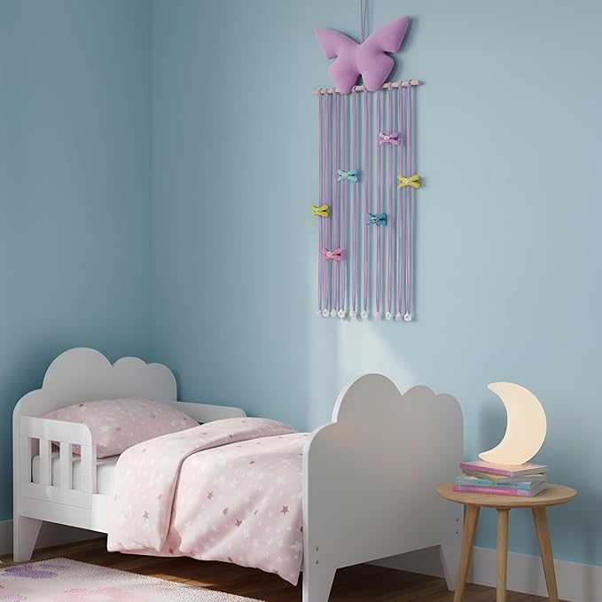 Long Bow Holder for Girls Baby Pink Purple Butterfly Hair Bows Clip Organizer 31.5 Inch Baby Hair Accessories Storage Display Hanging Decor for Girls Nursery Room Bedroom Living Room