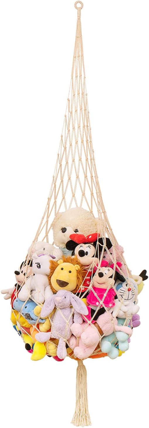 Novel Stuffed Animal Net or Hammock Macrame Toy Display- 6.5ft H,One Hook! Perfect for The Tiny Space in Corner,Wall Ceiling Hanging Net, Stuffies Animal Storage for Kid Room Bedroom Playroom Decor