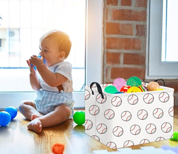 HIYAGON Rectangular Baseball Basket Kids Baby Nursery Storage Basket for Boys Football Room Decor Cute Toy Storage Organizer Bins Bedroom(Baseballs)