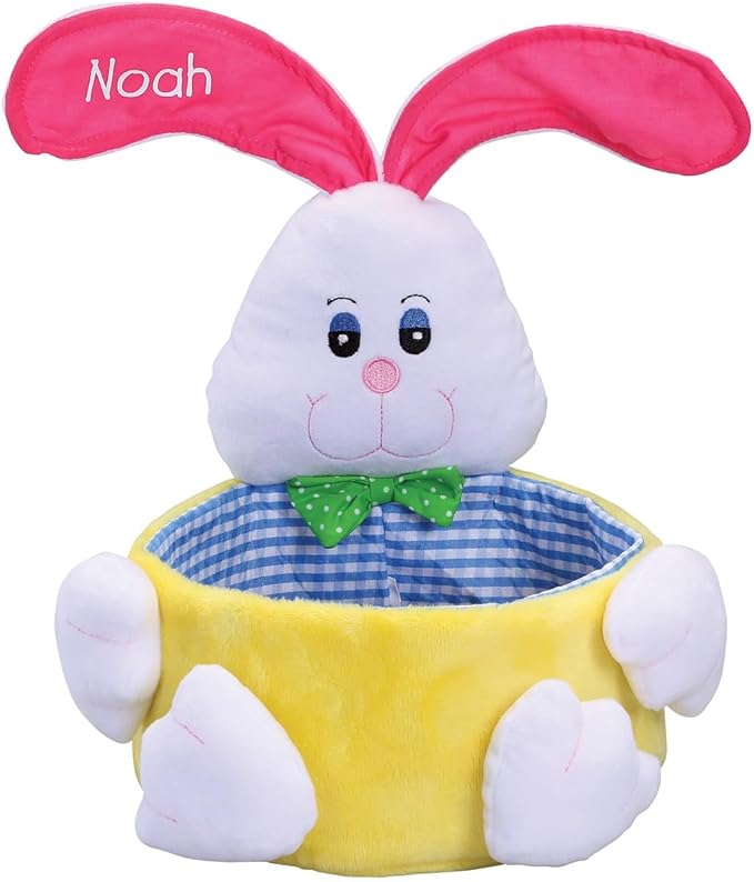Miles Kimball Custom Plush Boy Easter Bunny Basket Tote, 11” High