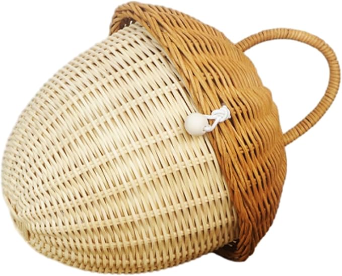 Mushroom Basket House Shaped with Lid Portable Decorative Rattan Handle Photography Props-Gifts(D)