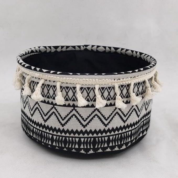 AI-2028-223-Q04 Black & White Pattern with Tassel Fringe Basket - Set of 4