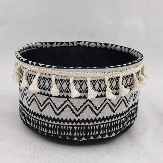AI-2028-223-Q04 Black & White Pattern with Tassel Fringe Basket - Set of 4