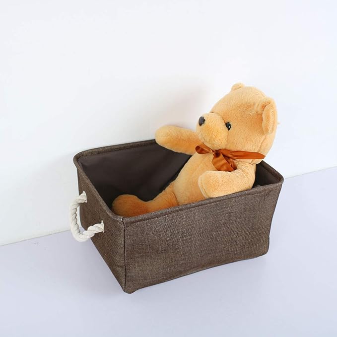 uxcell Fabric Storage Basket with Dual Handles, Collapsible Storage Bins for Toys Laundry Clothes Storage, Home Organizer for Bedroom Office Closet Chocolate Color Medium
