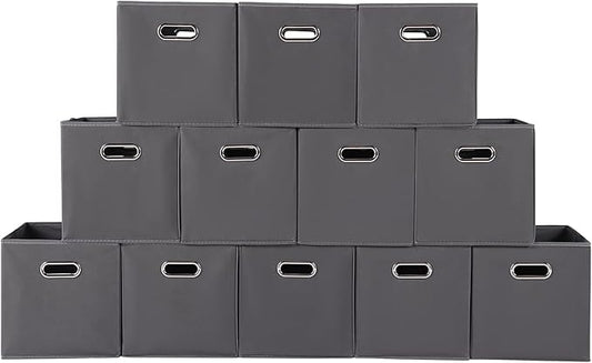 Fabric storage bins Cubes, Fabric Cube Organizer with Handle, Foldable Cube Bins for Cloth or Accessary Storage, 11x11x11, Set of 12, (Gray)