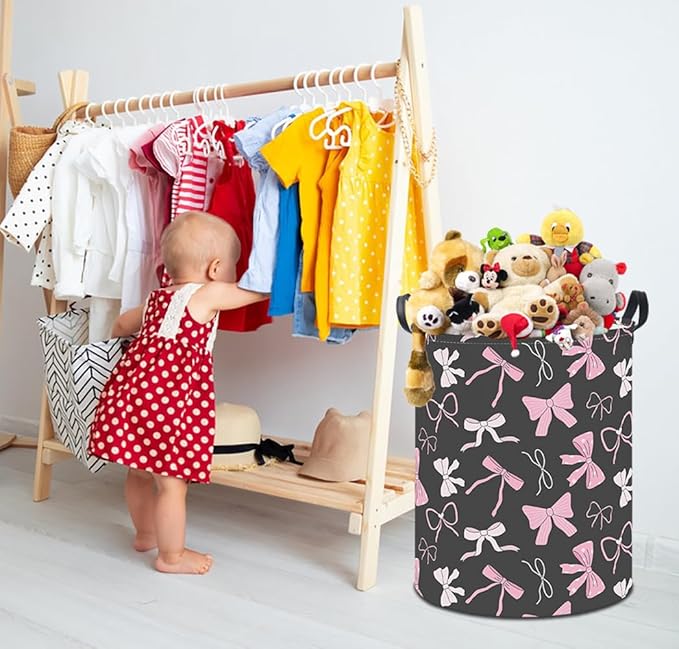 19.7" Laundry Basket,Kids Dirty Clothes Hamper,Waterproof Toys Storage Bin,Room Decor,Gift Baskets,Nursery Hamper(Bowknot)