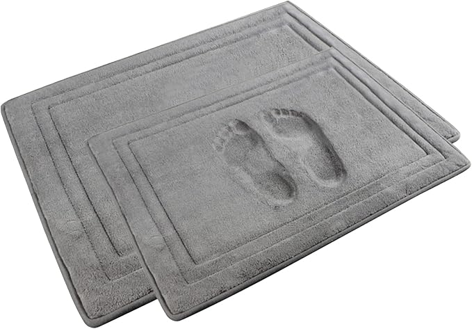 Grey Bathroom Rug Set of 2 Memory Foam Bath Mat Set Non Slip Washable Floor Mats Soft Absorbent Plush Microfiber Shower Tub Bathmat Gray