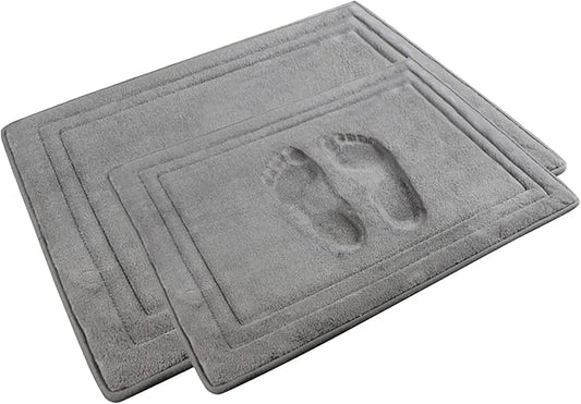 Grey Bathroom Rug Set of 2 Memory Foam Bath Mat Set Non Slip Washable Floor Mats Soft Absorbent Plush Microfiber Shower Tub Bathmat Gray