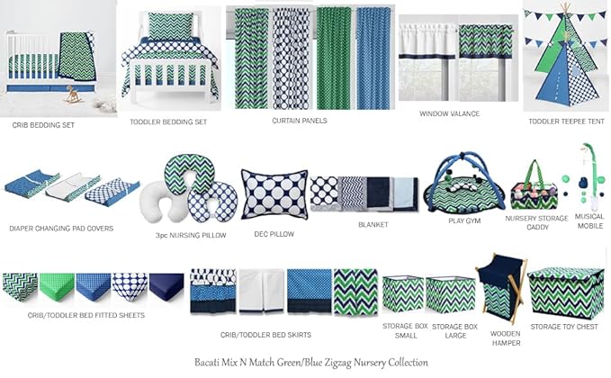 Bacati Mix and Match Nursery Fabric Storage Caddy with Handles, Navy/Green