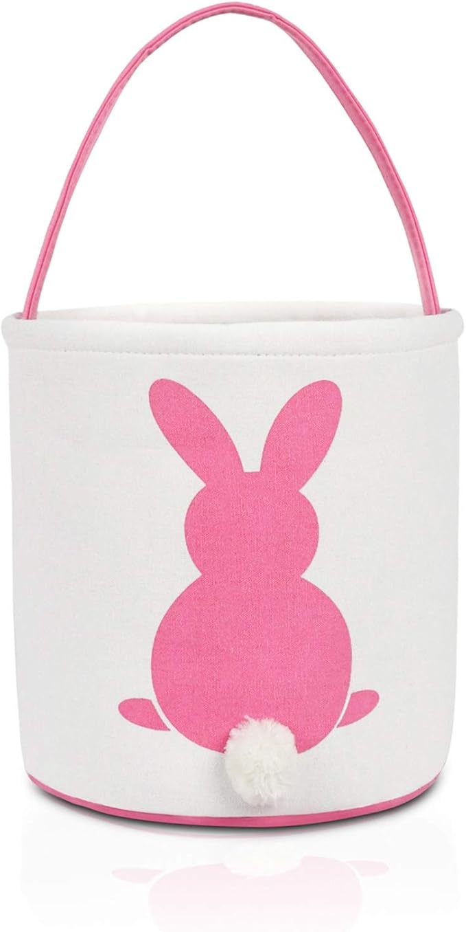 MONOBLANKS Easter Bunny Basket Bags, Rabbit Bucket Tote for Easter Egg Hunts Decorations Candy Gifts Storage (Pink)