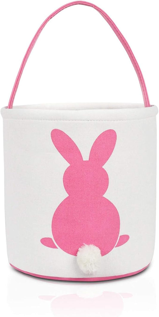 MONOBLANKS Easter Bunny Basket Bags, Rabbit Bucket Tote for Easter Egg Hunts Decorations Candy Gifts Storage (Pink)