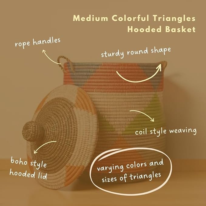 Colorful Triangles Wicker Baskets, Storage Hampers for Laundry, Blankets, Toys, Bedroom, Living Room, Nursery (Medium)