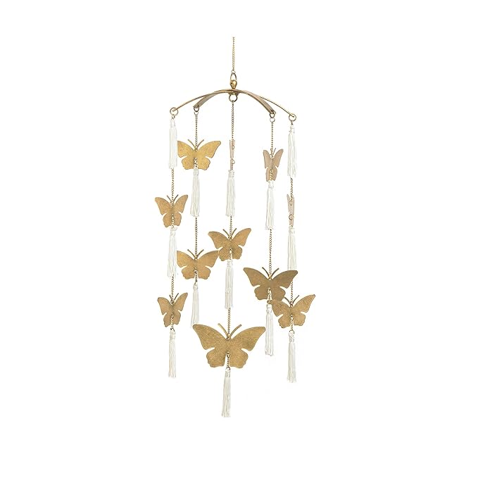 Crane Baby Handcrafted Brass Ceiling Hanging for Nursery, Butterfly Nursery Decor for Girl, 6"x 6" x 36", Baby Girl Nursery Decor, Butterfly Decoratioin