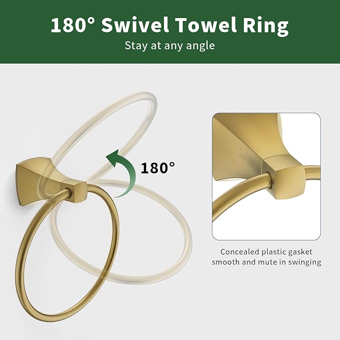Hand Towel Holder for Bathroom Brushed Gold Towel Ring Stainless Steel and Zinc Alloy Towel Hanger Wall Mount for Bath, Kitchen