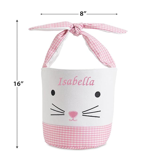 Lillian Vernon Personalized Kids Pink Gingham Easter Bag - 10" Diameter x 10.5"Tall, 100% Polyester Easter Basket, Add Initials or a Name, Easter Treat Bag