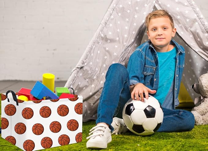 HIYAGON Rectangular Basketball Basket Kids Baby Nursery Storage Basket for Boys Football Room Decor Cute Toy Storage Organizer Bins Bedroom(Basketballs)