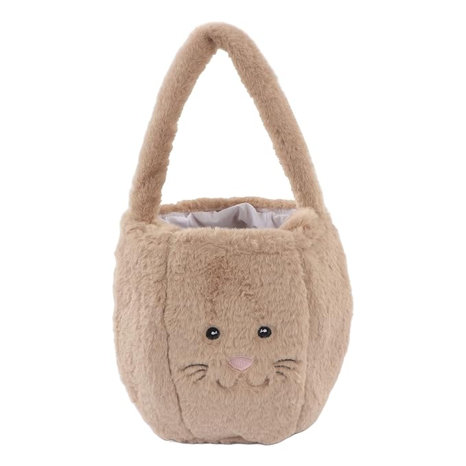Plush Easter Bunny Basket, Children Easter Basket with Long Ears, Cute Cartoon Rabbit Plush Bag for Easter Egg Hunt, Soft and Durable Easter Bunny Gift for Kids (Coffee)