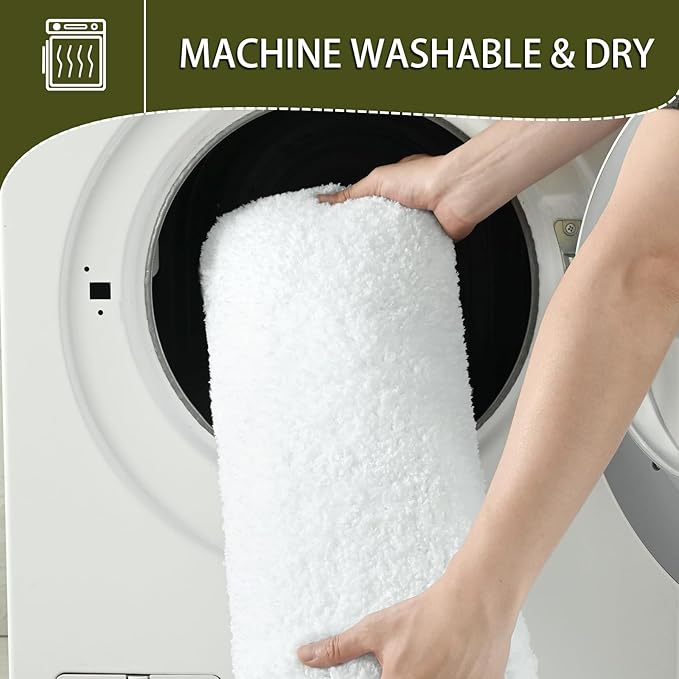 HOMORE White Bathroom Rug Set 2 Piece,Soft Absorbent Bath Mats Set,Machine Washable Bath Rug Sets for Bathroom Non Slip,(21"x34"+21"x21") Plush Shaggy U Shape Contour Toilet