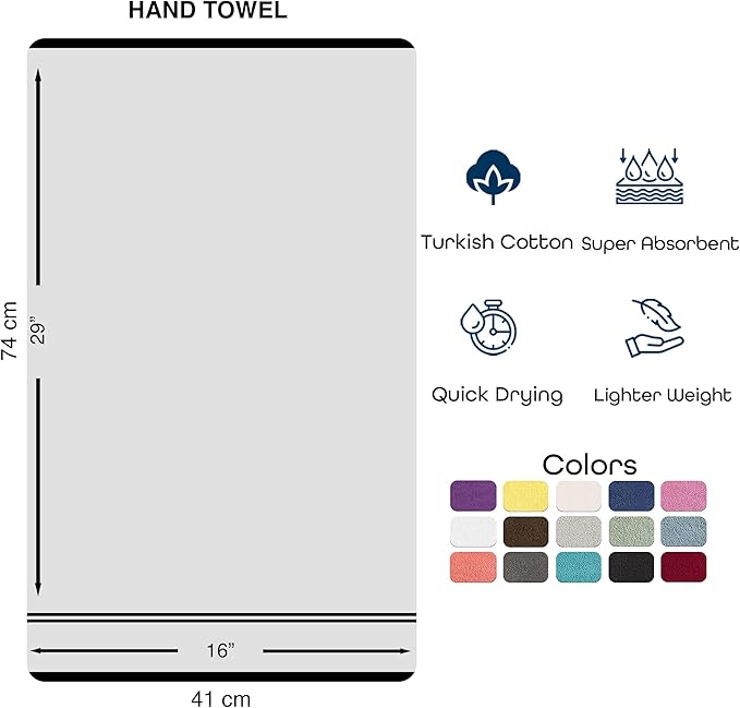 Hawmam Linen Cool Grey Hand Towels 4-Pack - 16x29 Turkish Cotton Premium Quality Soft - Small Towels for Bathroom