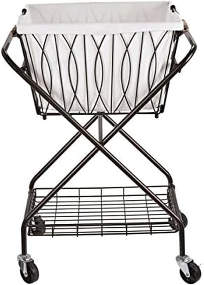 Artesa Verona Collapsible Metal Laundry Cart with Removable Basket & Canvas Bag, 20.5" L x 16.2" W x 13" H, Antique Black